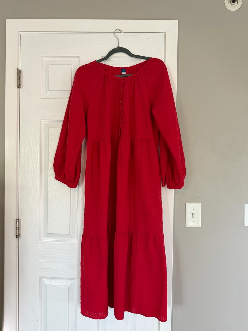 Old Navy Red Tiered Maxi Dress Button Front Modest
